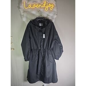 NWT OLD NAVY Trench Rain Coat XL Cinched Waist Hooded Windbreaker Fall Winter
